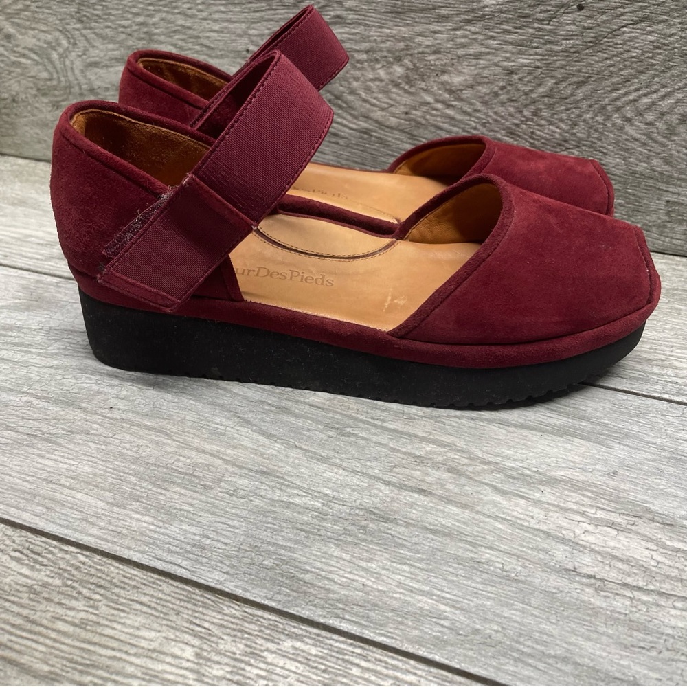 L'Amour Des Pieds Womens Amadour Platform Wedge Sandals Burgundy Suede 9M - Picture 9 of 10